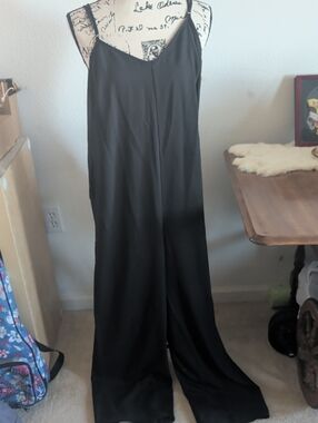 Sans Souci Black Wide-Leg Slip Jumpsuit with Spaghetti Straps